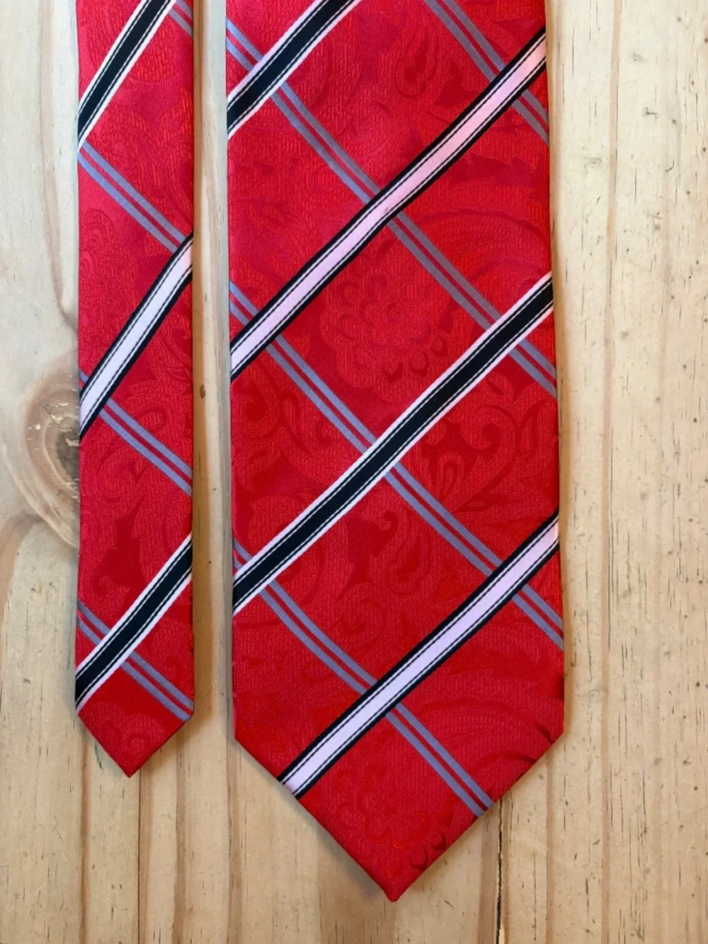 Bruno Conte Red Striped Paisley Necktie - Handmade Mens Power Tie